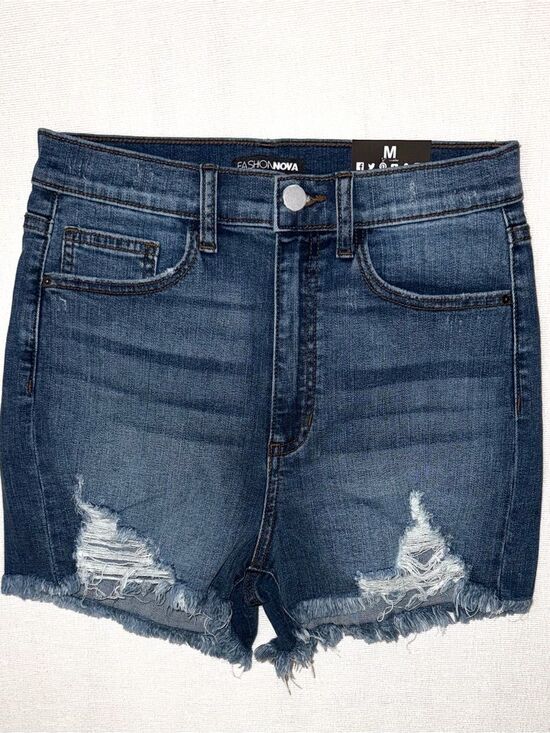 Fashion Nova Pants - NEW Women’s Fashion Nova High Waisted Medium Wash Distressed Denim Shorts SZ MED